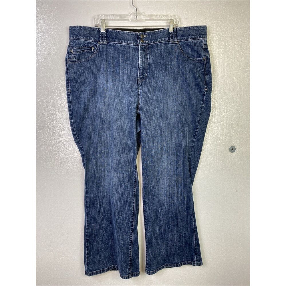 Lane Bryant Jeans Womens Sz 26P Stretch Tighter Tummy Blue Boot distressed Chic